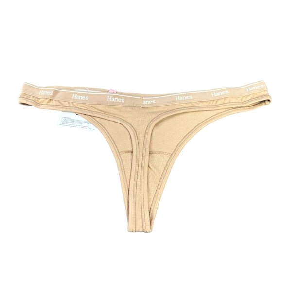 Hanes Originals Women's Size Large 7 Panty Thong Beige New With Tags - Picture 2 of 8